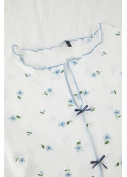  Collection طقم بيجامة محبوكة مع شريط/فيونكة من القطن الأبيض بنسبة 100% مع شورت مضلع THMSS25PT00434