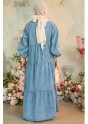 Neva Style فستان جينز حجاب أزرق بأزرار 10622M