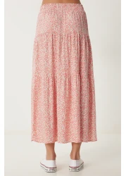 Happiness İstanbul Women's Pink Floral Slim Summer Woven Skirt Ub00304