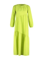  Modest فستان منسوج من القطن ذو قصة واسعة باللون الأخضر الزيتي TCTSS21EL3470