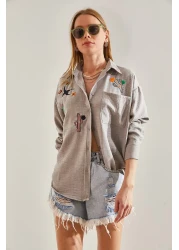 Bianco Lucci Women's Embroidered Linen Shirt