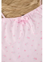  Collection طقم بيجامة محبوكة بطبعة زهور وردية - ربطة عنق وأشرطة THMSS24PT00233