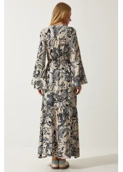 Happiness İstanbul Women's Beige Patterned Summer Viscose Dress DD01303