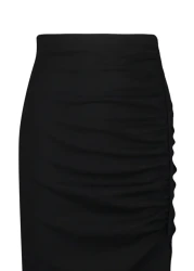  Collection Black High Waist Drape and Slit Detail Crepe Fabric Midi Knitted Skirt Twoss23Et00316
