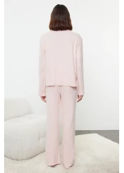  Collection طقم بيجامة سلكية ناعمة - سترة صوفية وردية اللون THMAW25PT00074