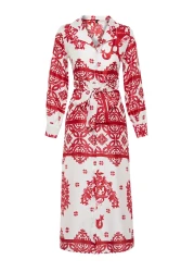  Modest فستان سهرة منقوش من الساتان المنسوج باللون الفوشيا TCTSS24EB00039