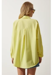 Happiness İstanbul قميص نسائي أساسي طويل كبير الحجم باللون الأصفر الفاتح DD00842