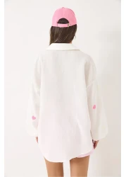 Bianco Lucci Women's Süzene Heart Embroidered Oversize Muslin Shirt 2036 60283052