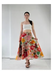 Retrobird تنورة طويلة مبطنة من الشيفون من فاليري زهرية للنساء باللون الكريمي