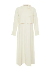  Modest فستان منسوج بياقة حجرية وربطة عنق TCTSS23EB00283