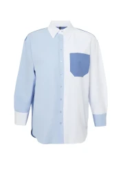  Collection Blue Color Blocked Oversize Wide Fit Woven Shirt TWOSS24GO00136