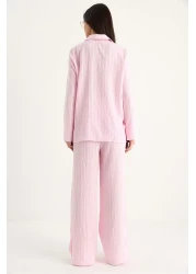 Bianco Lucci Women's Shirt Collar Self-Striped Comfortable Fit Summer Bottom-Top Suit 6016 60283381