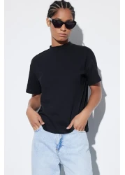  Collection Black Stand Collar 100% Cotton T-Shirt - Twoaw20Ts0096