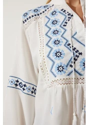 Happiness İstanbul Women's White Embroidered Woven Blouse ES00162