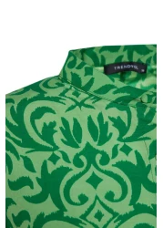  Modest Green Patterned Half Placket Wide Fit Cotton Woven Dress TCTSS23EB00222