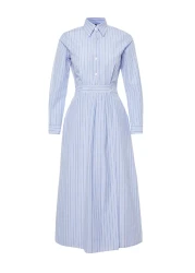  Modest Blue Buttoned Striped Woven Shirt Dress Tctss24Eb00078