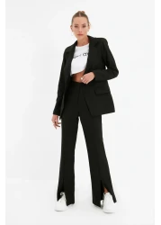  Collection Black Flare Woven Fabric Trousers with Spanish Leg Slit - Twoaw22Pl0046