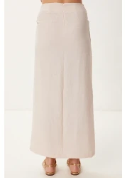 Happiness İstanbul Women's Cream Linen Shirt Skirt Suit Fn03475