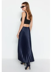  Collection Navy Blue Pleated Maxi Stretchy Knitted Skirt TWOSS24ET00041