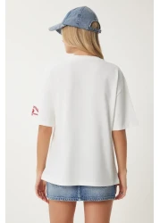 Happiness İstanbul تي شيرت نسائي من القطن مطرز بشعار إكرو CR00463