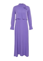  Modest Purple Collar Tie Detailed Woven Dress TCTSS23EB00283