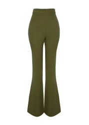  Collection Khaki Spanish Leg Flare Woven Fabric Trousers Tofaw19Bb0581
