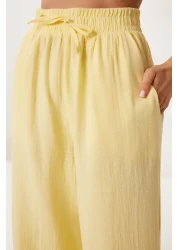 Lovelyİstanbul بنطلون موسلين بالازو أصفر LMX0008
