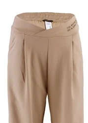  Collection Beige Print Detailed Wide Leg/Relaxed Cut Asymmetrical Waist Knitted Trousers TWOAW23PL00389