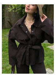 MY LİKA Tie Waist Denim Suit Oversize Jacket and Trousers