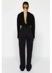  Collection Black High Waist Wide Leg Jeans with Pocket Detail TWOAW22JE0595