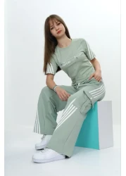 Asortix Girls' Two-Piece Bottom&Top Set-Cargo Pocket Pants & Short Sleeve T-Shirt – 100% Cotton