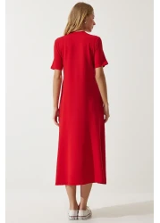 Happiness İstanbul Women's Red A-line Summer Combed Cotton Dress UB00060