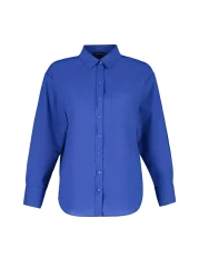  Collection Navy Blue Single Pocket Boyfriend/Wide Fit Cotton Woven Shirt TWOAW20GO0115