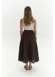 BOHEMAİ Amaya Ankle-Length Pleated Brown Skirt