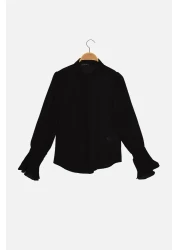  Collection Spanish Sleeve Black Woven Shirt - Regular Fit TWOAW22GO0487