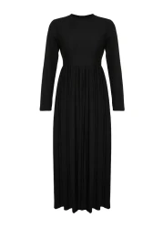 Modest Black Skirt Pleated Scuba Knitted Dress TCTAW24EL00000