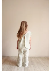 Oh La La Koala For Little Ones Green Striped Back Detailed Muslin Suit