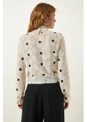 Happiness İstanbul Cream Melted Polka Dot Woven Blouse TP00020