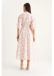 Bianco Lucci فستان نسائي من الموسلين مبطن بأكمام بالون وحزام مطاطي 3057 60283403