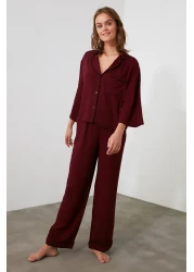  Collection طقم بيجامة منسوجة من الفيسكوز باللون العنابي THMAW21PT0292