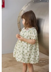 Tics فستان بالون مطرز بياقة خضراء