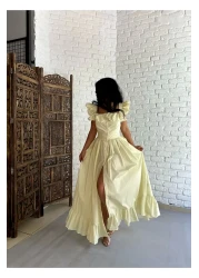 moneta boutique فستان قميص طويل بتصميم كشكش بأكمام للنساء