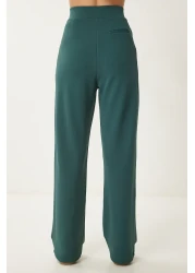 Happiness İstanbul Women's Emerald Green Velcro Waist Comfortable Woven Trousers RV00150