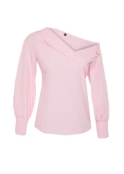  Collection بلوزة منسوجة برقبة قارب وردي TWOSS24BZ00553