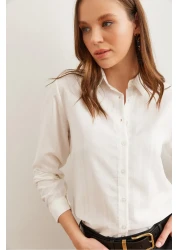 Olalook Women's White Shiny Textured Woven Shirt GML-19001152