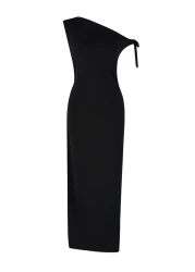  Collection Limited Edition Black Fitted/Body-Fitting Knitted Maxi Flexible Pencil Dress TWOSS24EL00563