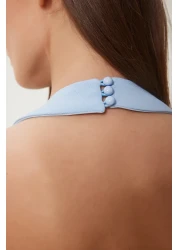 Lovelyİstanbul فستان منسوج متوسط ​​الطول بحزام سميك أزرق سماوي Lfk0005