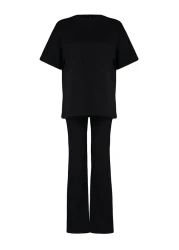  Collection Black Oversize Spanish Leg T-shirt and Trousers Set - 100% Cotton TWOSS24AU00059