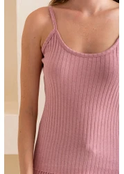 GİYSA Rose Rope Strap Camisole with Shorts Women's Pajamas Set Cotton Blended Fabric - 6015