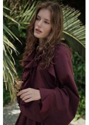 Hooopstore مجموعة تنورة بوهو فوال باللون الأحمر الداكن